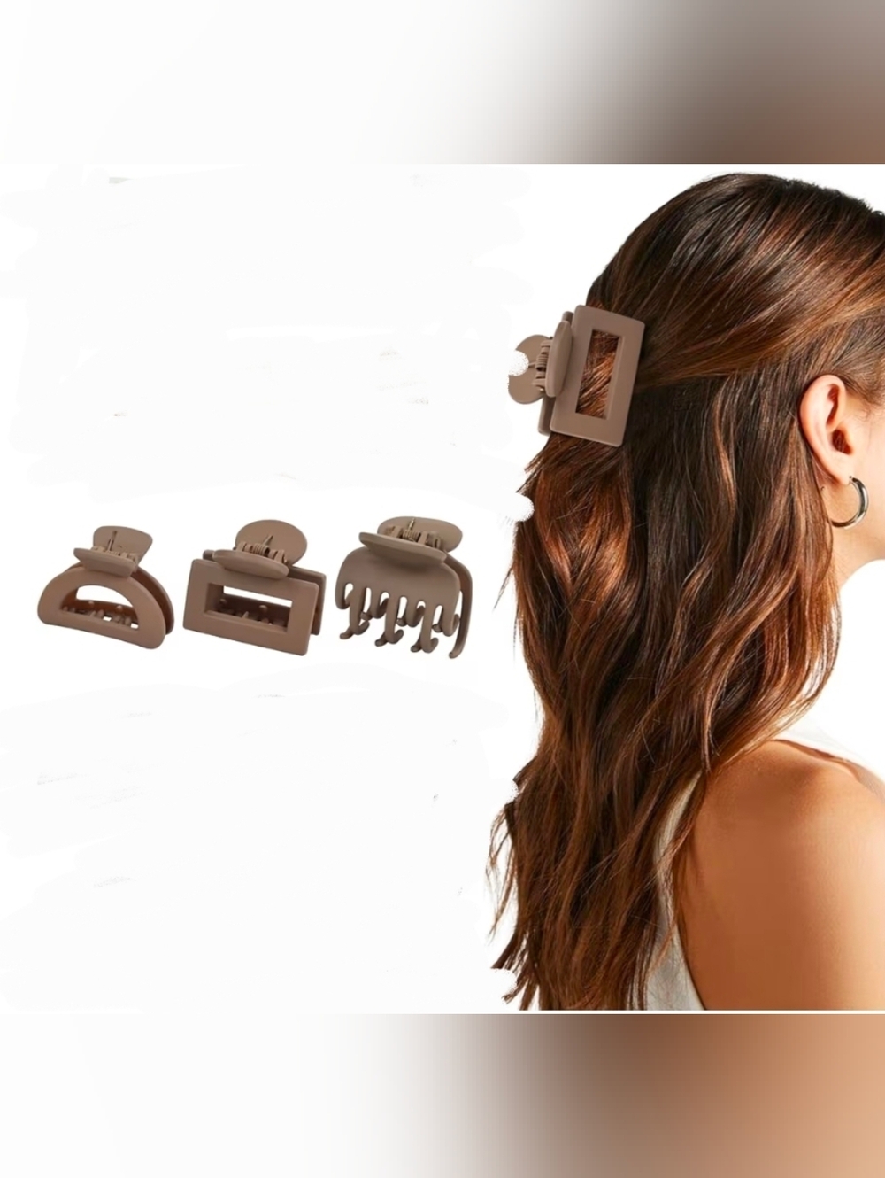 3 Pk Matte Taupe Hair Claw Clip Set- Small Medium Size BNIB